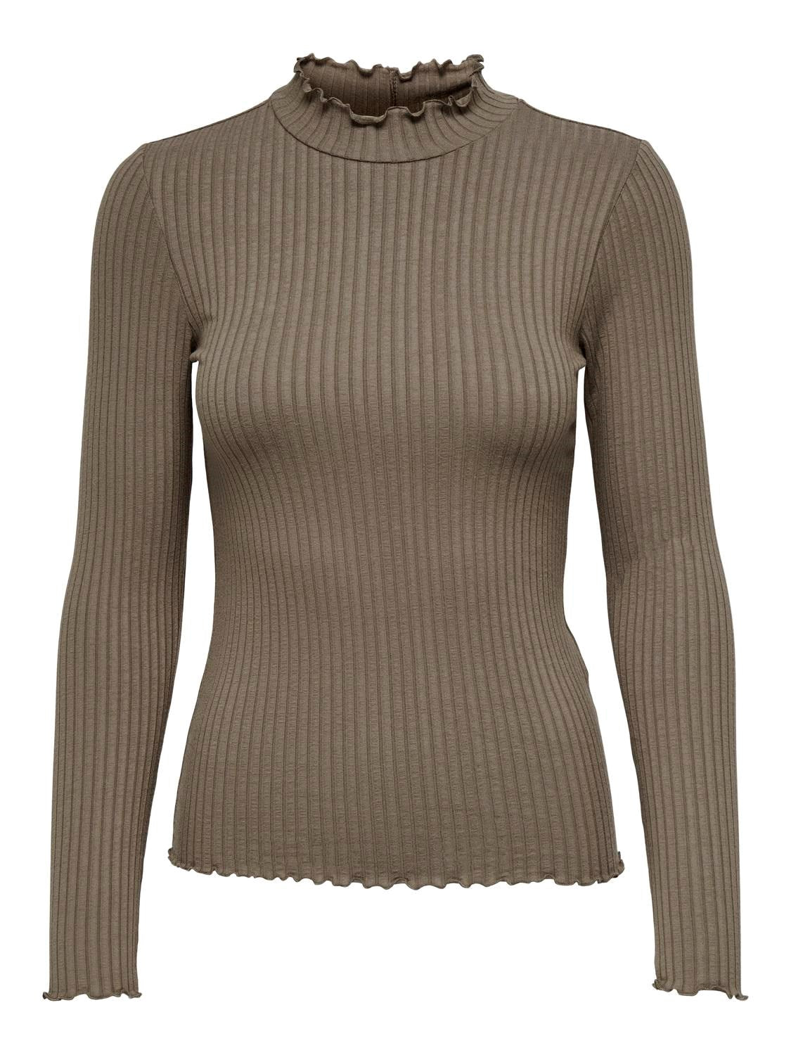 Camiseta manga larga, de tejido canalé, Tacto suave y termina en ondas en puño, cuello y bajo. Composición: 75% Viscosa, 20% Algodón y 5% Elastano. Se recomienda lavar a mano o en lavadora hasta 30º. No usar lejía, planchar suavemente del revés hasta 110º y no usar secadora.