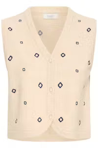 Chaleco de punto, con detalle bordado. Botones de perlas.

Composición: 37% Acrílico, 27% Algodón, 25% Poliéster, 9% Poliamida y 2% Elastano.

Se recomienda lavar a mano o en lavadora hasta 30º. No usar lejía, planchar suavemente del revés hasta 110º y no usar secadora.