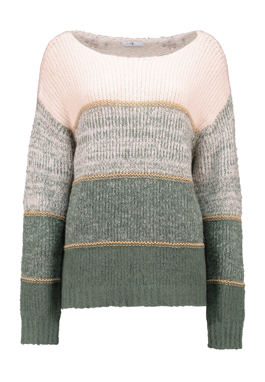 Jersey de rayas anchas, combinadas con línea dorada.

Composición: 72% Poliacrílic25% Poliamida y 2% Elastano.&nbsp;

Se recomienda lavar a mano o en lavadora hasta 30º. No usar lejía, planchar suavemente del revés hasta 110º y no usar secadora.