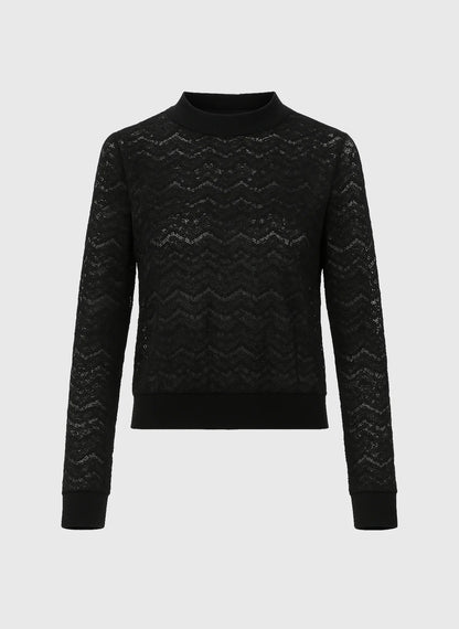 Camiseta de encaje de manga larga tipo sudadera.

Composición: 92% Poliamida y 8% Elastano.

Se recomienda lavar a mano o en lavadora hasta 30º. No usar lejía, planchar suavemente del revés hasta 110º y no usar secadora.