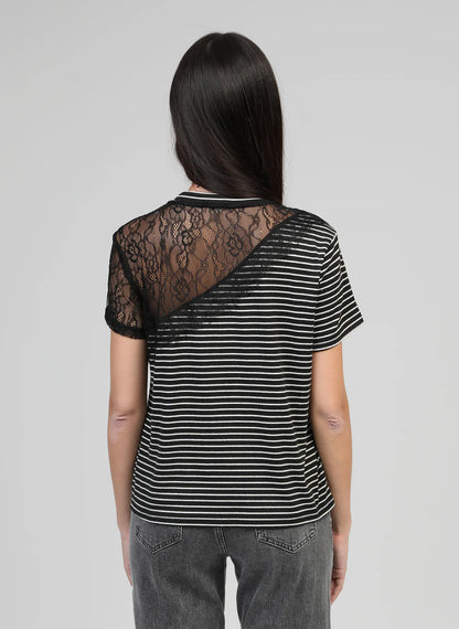 Camiseta de rayas con detalle de encaje en uno de los hombros. Tejido maravilloso

Composición: 45% Poliéster, 20% Algodón y 5% Elastano.

Se recomienda lavar a mano o en lavadora hasta 30º. No usar lejía, planchar suavemente del revés hasta 110º y no usar secadora.