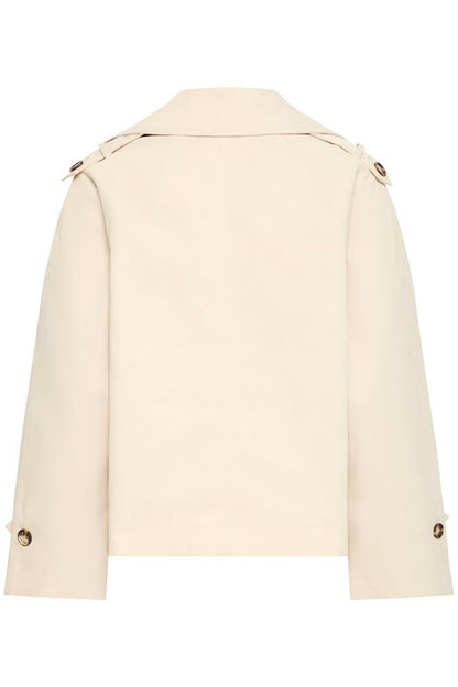 Gabardina de primavera corta beige espalda