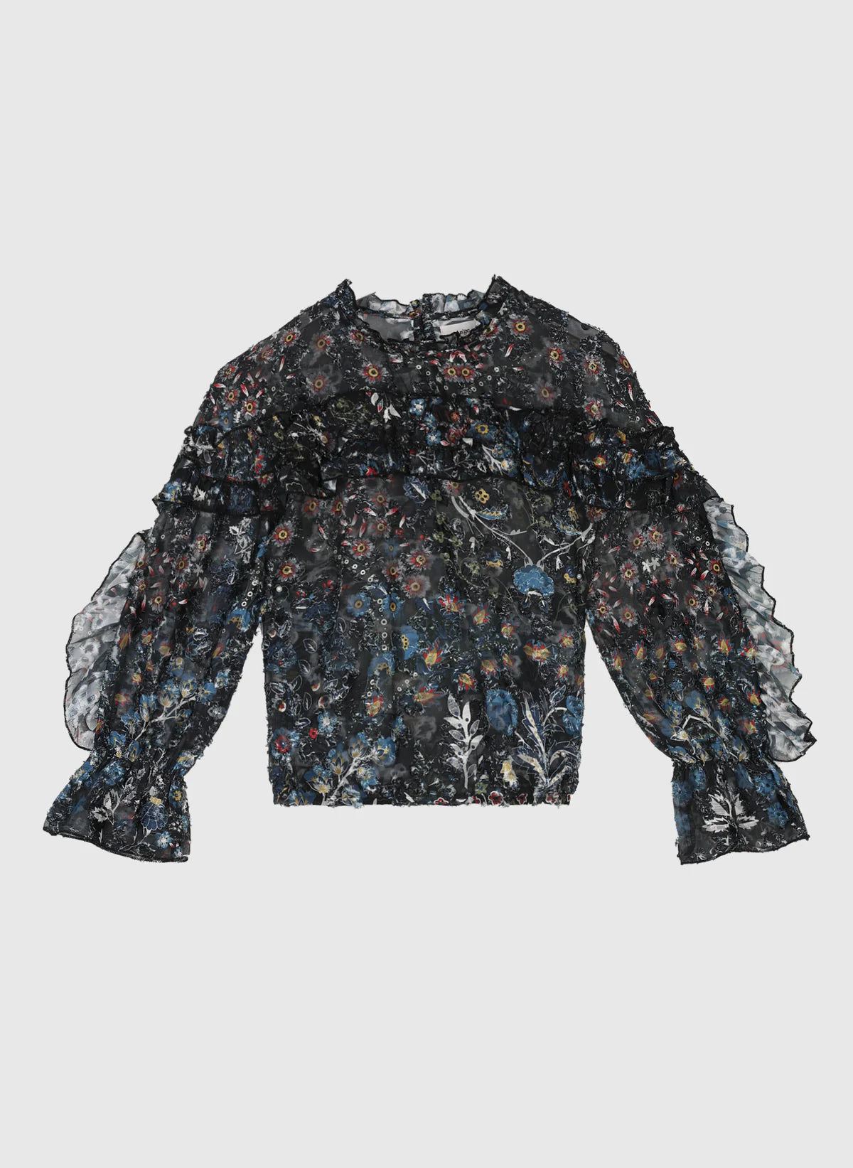 Blusa de cuello redondo y manga larga, Tejido estampado, de corte ancho y de estilo romántico,

Composición: 100% Poliéster.

Se recomienda lavar a mano o en lavadora hasta 30º. No usar lejía, planchar suavemente del revés hasta 110º y no usar secadora.
