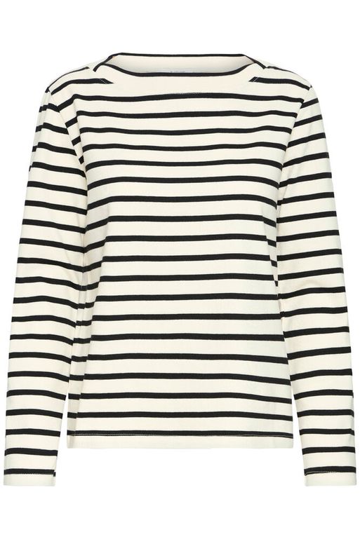 Jersey tipo sudadera, de manga francesa y rayas en marino.

Composición: 100% Algodón.

Se recomienda lavar a mano o en lavadora hasta 30º. No usar lejía, planchar suavemente del revés hasta 110º y no usar secadora.